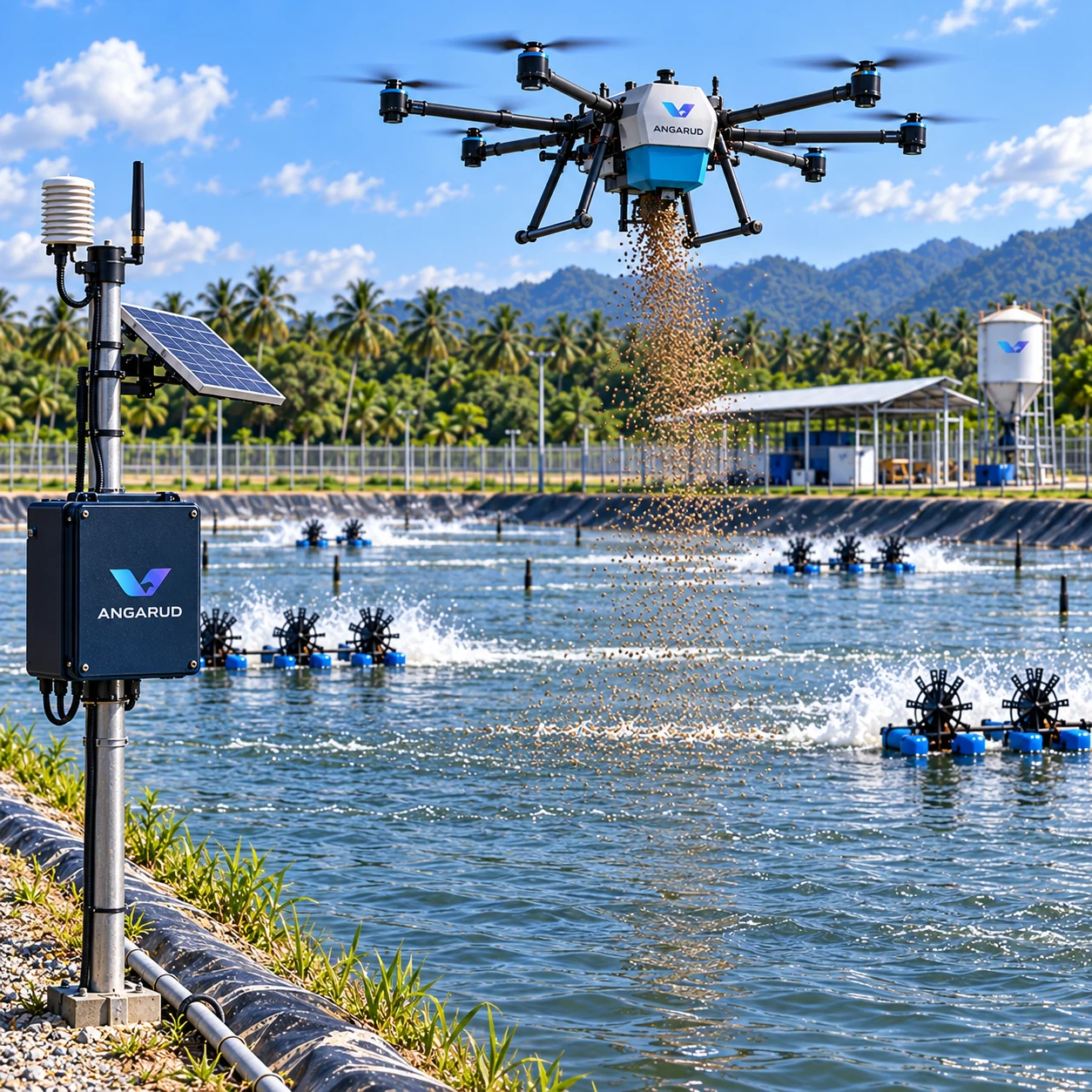 Autonomous drone feed distribution over a pond