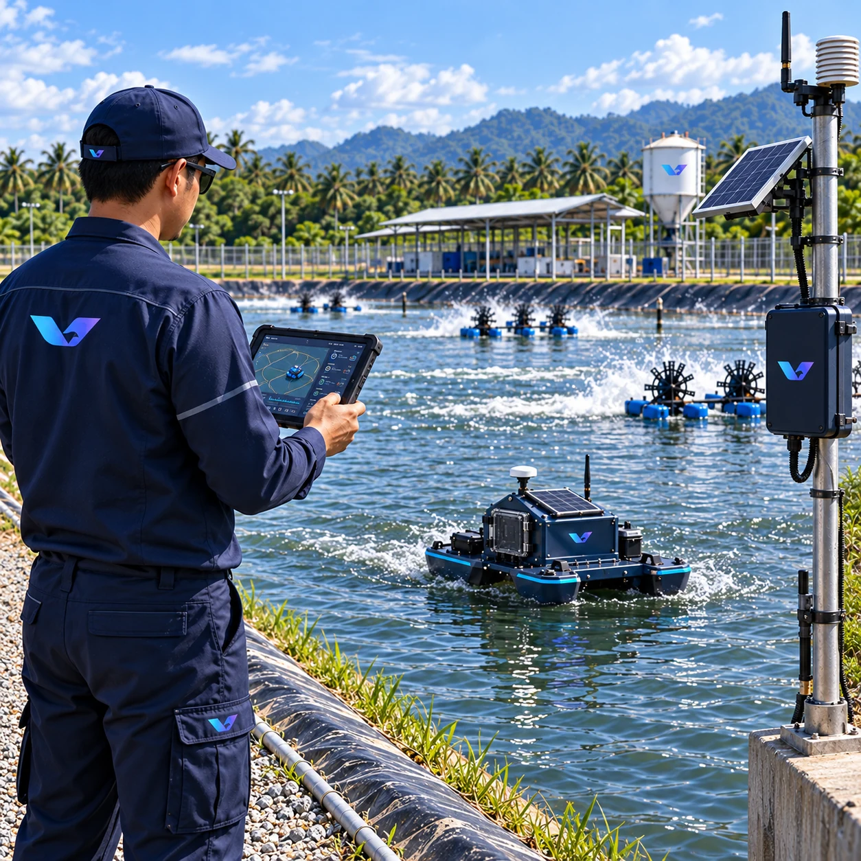 Pond monitoring system operated from the bank