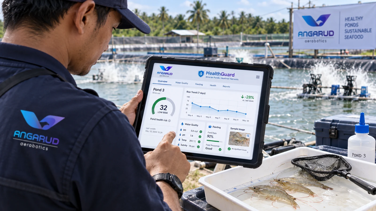 HealthGuard pond-side health risk dashboard